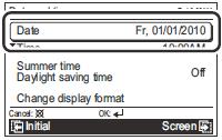 9-3-1. Datuminstelling 1 Selecteer met de pijltjestoets (op/neer) Date en druk op de entertoets. 2 Het instelscherm voor de datum verschijnt.