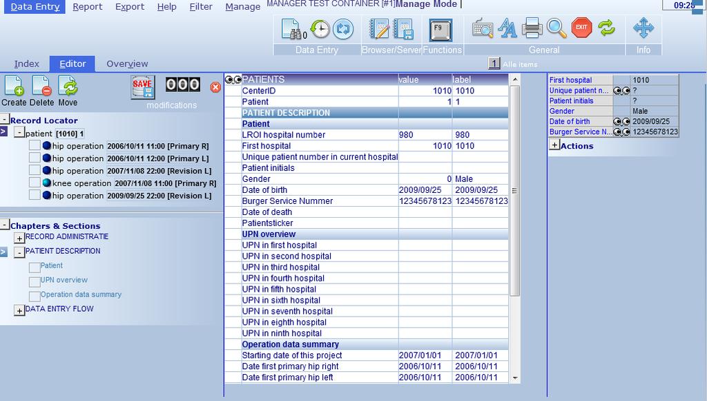 4. Data entry Schermopbouw Nadat u een nieuwe patiënt heeft aangemaakt of een bestaande patiënt heeft geladen, komt u in het Editor scherm (figuur 11).