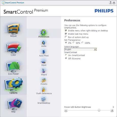 3. (Windows 7/Windows 8/ Vista/XP) 0% Options > Audio- OptionsAudio DDC/CI Help Option Enable Context Enable Context SmartControl Premium Select Preset Tune Display SmartControl Premium Enable Task