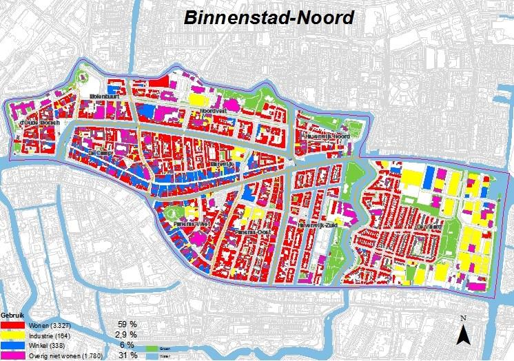 Binnenstad - Ligging Binnenstad- ligt op de buurt de Waard na binnen de singels; het wordt begrensd door de Nieuwe Rijn, de Morssingels, Rijnsburgersingel, Maresingel, Herensingel en Zijlsingel.