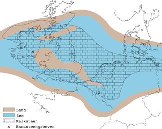 KALKSTEEN UIT HET CARBOON De Belgische blauwe hardsteen dateert uit het Vroeg- Carboon, de geologische periode die duurde van ca. 360 tot 345 miljoen jaar geleden.