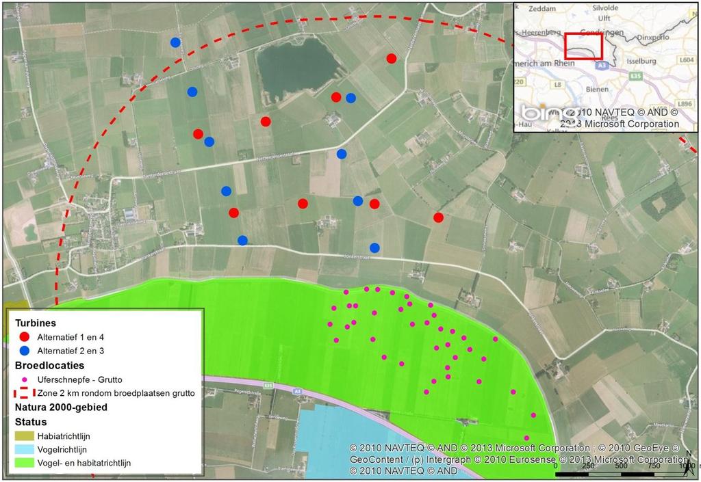 windturbines in te schatten. Dit is apart gedaan voor vogels die baltsvluchten en paniekvluchten uitvoeren.