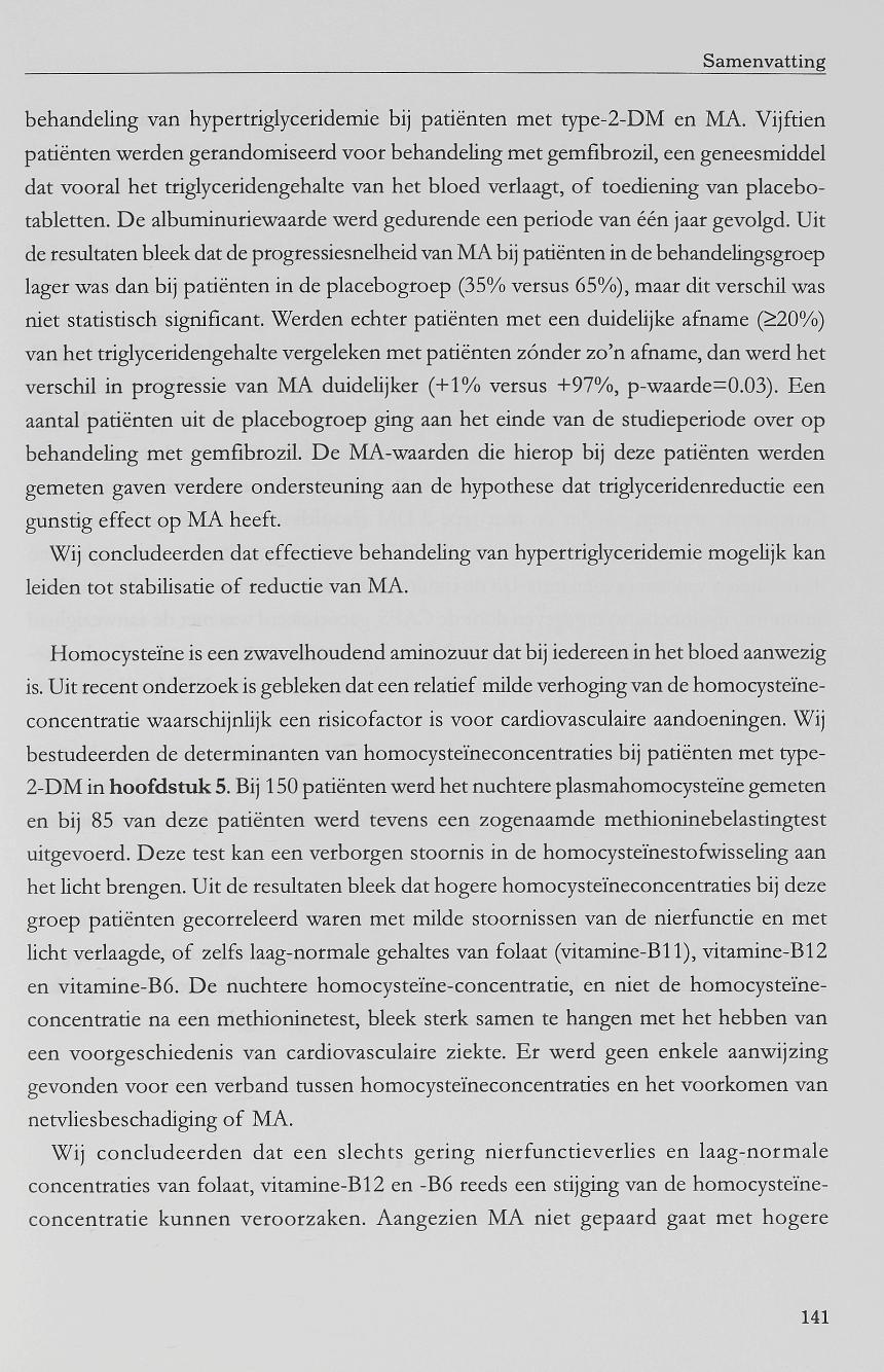 Samenvatting behandeling van hypertriglyceridemie bij patiënten met type-2-dm en MA.