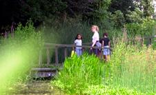 Er is een grote speelweide en een speeltuin met verschillende speel-, klim- en behendigheidstoestellen.