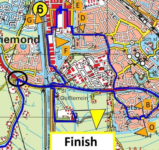 In Weesp nog even door Aetsveld. Bij de Sporthal het ommetje voor RC B. Rechtdoor langs RC O is fout. Op industrieterrein Noord naar blokkade 6 langs RC D en RC E.