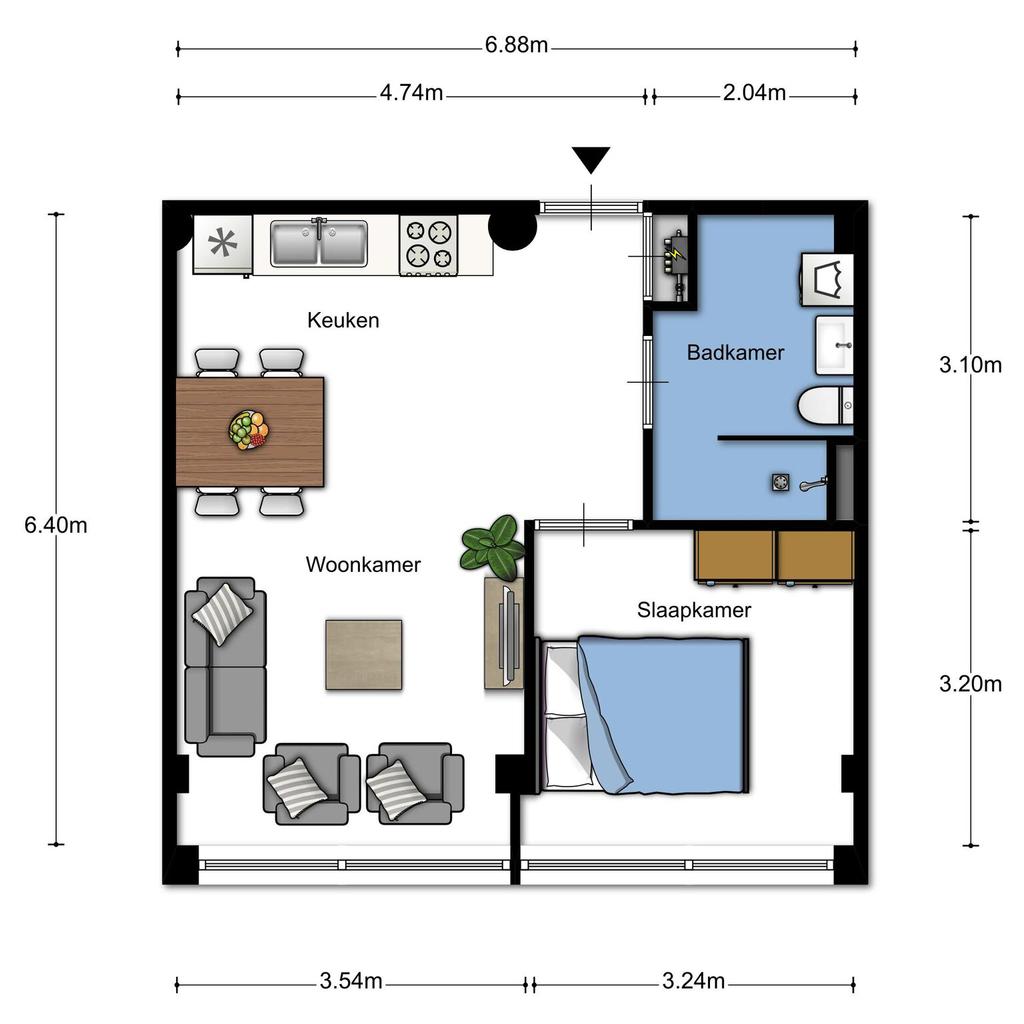 TYPE 01 Front building Completely independent apartment High quality PVC floor, neutral window coverings.