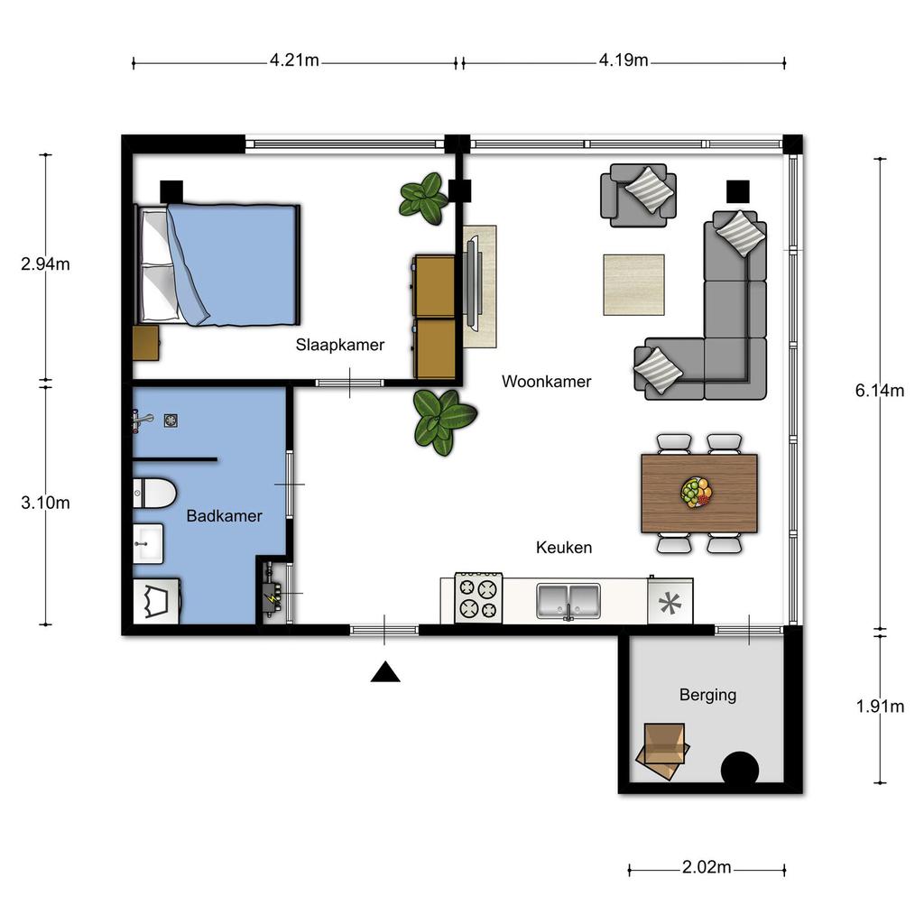 TYPE 08 Corner-apartment, backside of the building, extra windows. Completely independent apartment High quality PVC floor, neutral window coverings.