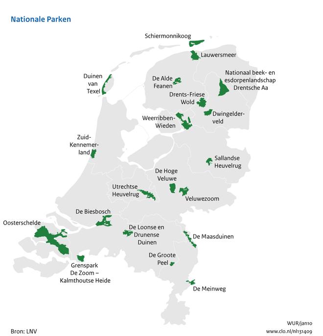 Download figuur [2] Download data (ods) [3] Download data (xlsx) [4] De kaart geeft de ligging weer van de nationale parken in Nederland.