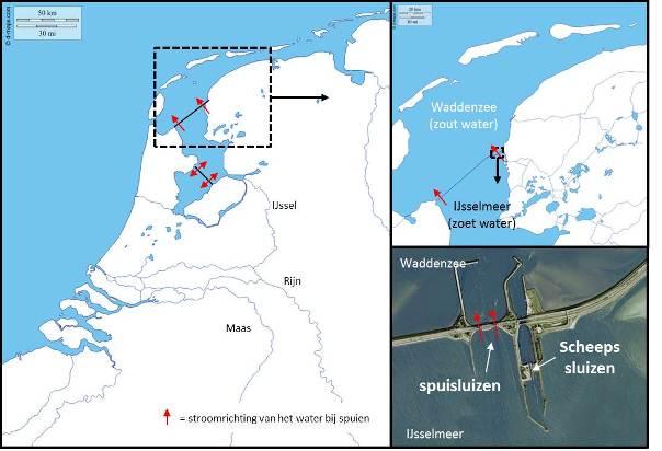 3 Methoden 3.1 Afsluitdijk en spuicomplexen De monitoring in deze studie vindt plaats bij Kornwerderzand; één van de twee spuicomplexen in de Afsluitdijk.