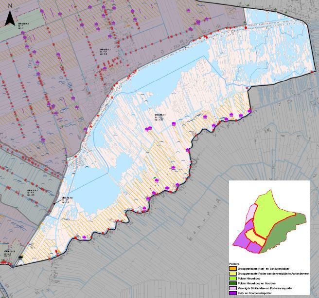 5.1.2 Waterhuishouding Polder Nieuwkoop en Noorden (OR-4.10) is de op één na grootste polder in dit watersplan. Deze polder bestaat uit één peilvak en heeft een oppervlakte van 2003 ha.