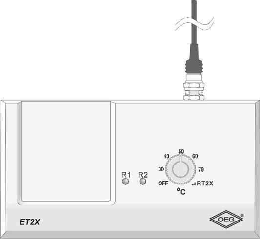 Omschrijving ET2X ET2X is een draadloze ontvanger, die in combinatie met de kamerthermostaat RT2X voor een draadloze regeling van verwarmingcircuits wordt gebruikt.