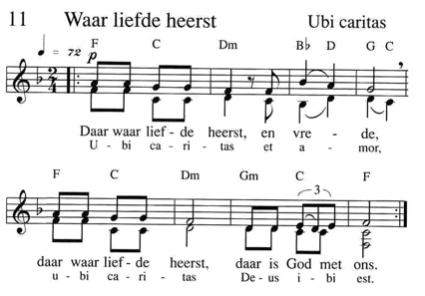 We zingen direct na het Amen: Ubi Caritas (TT 11,NLB 568a, ook uit de bundel van Taizé) Collectes: 1. (rood) : Diaconale zorg eigen gemeente 2. (groen) : Centraal kerkenwerk 3.