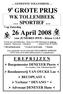 WK TOLLEMBEEK. 26 April 2008. voor JUNIORES BWB Klasse 1.14.3