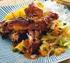 Babipangang van kippedij met een mexicaanse groente-rijst melange Bruine bonenschotel (Bruine bonen met spek en uien) Hachee schotel (Rundvlees,