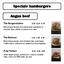 Speciale hamburgers. Black Angus Burger met pulled beef, gebakken ui, cheddar kaas, salade en peperroom saus